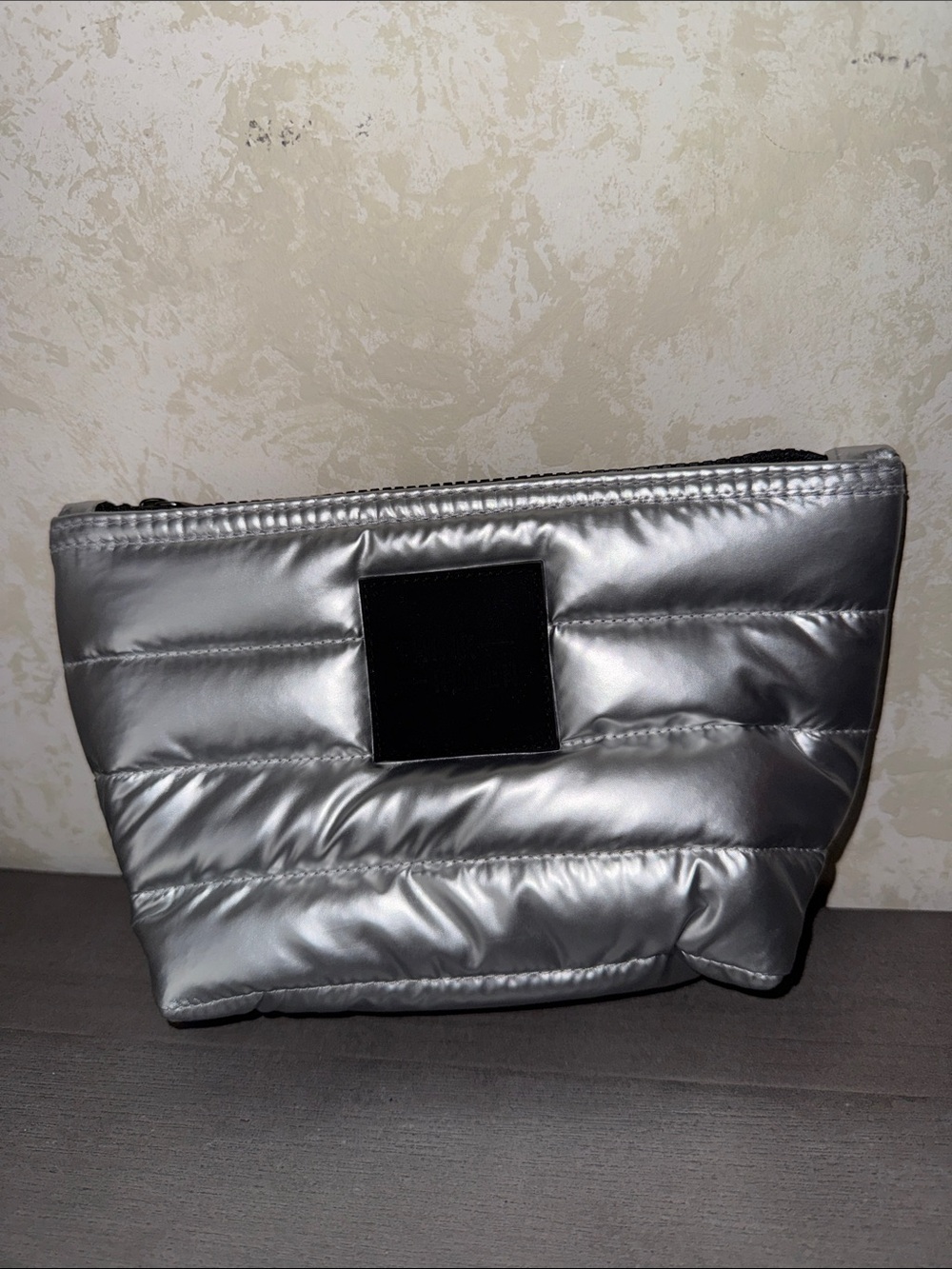 THINK ROYLN Silver Quilted Puffer Cosmetic Bag